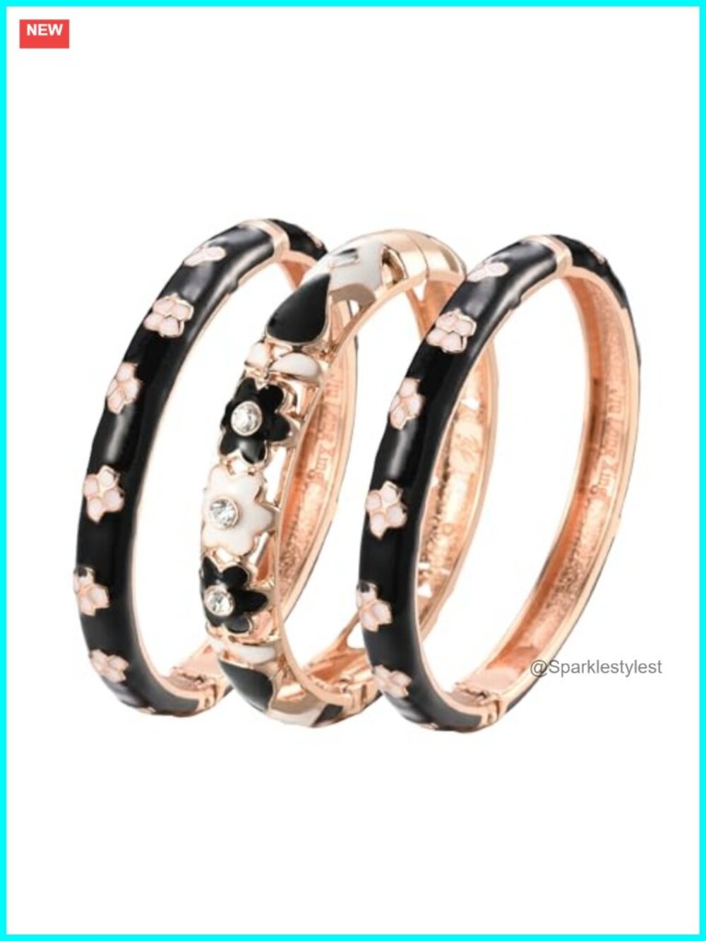Cloisonne Bracelet Plated Flower Hollowed Enameled Hinged Cuff Bangles Set